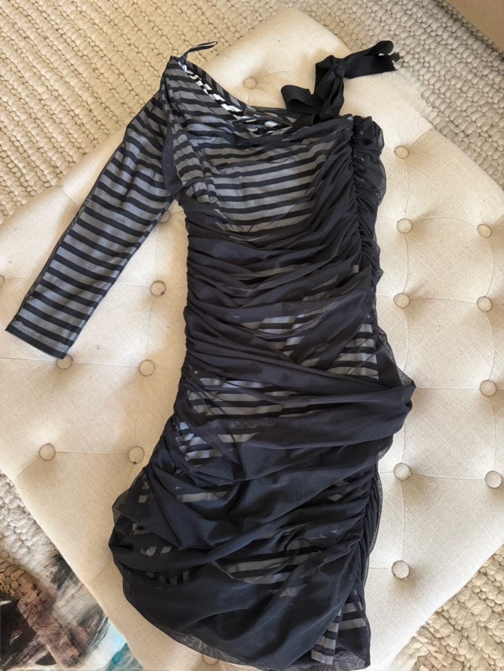 BCBG Black Sheer Ruched One-Shoulder Women's Dress SIZE MEDIUM